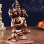 Pure Copper Panchmukhi Hanuman Meditation Idol | 5" x 3" x 2" (12.7 x 7.6 x 5.1 cm) | 700g Five-Faced Sacred Art | Cross-Legged Divine Form